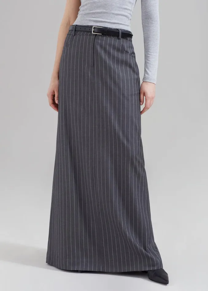Women The Frankie Shop Bottoms Malvo Long Pencil Skirt Grey Pinstripe