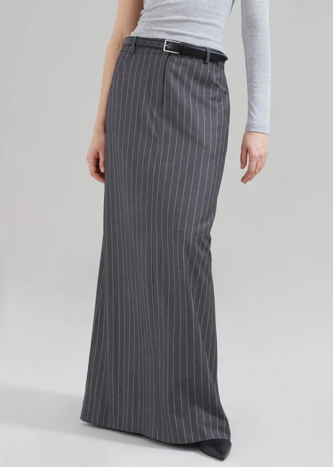 Women The Frankie Shop Bottoms Malvo Long Pencil Skirt Grey Pinstripe