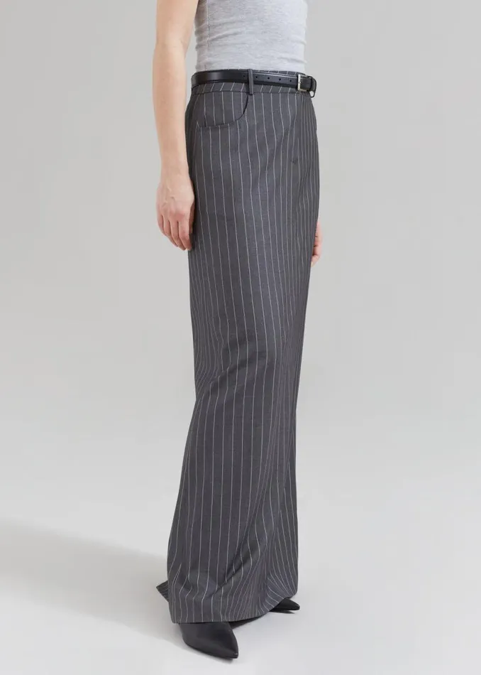 Women The Frankie Shop Bottoms Malvo Long Pencil Skirt Grey Pinstripe