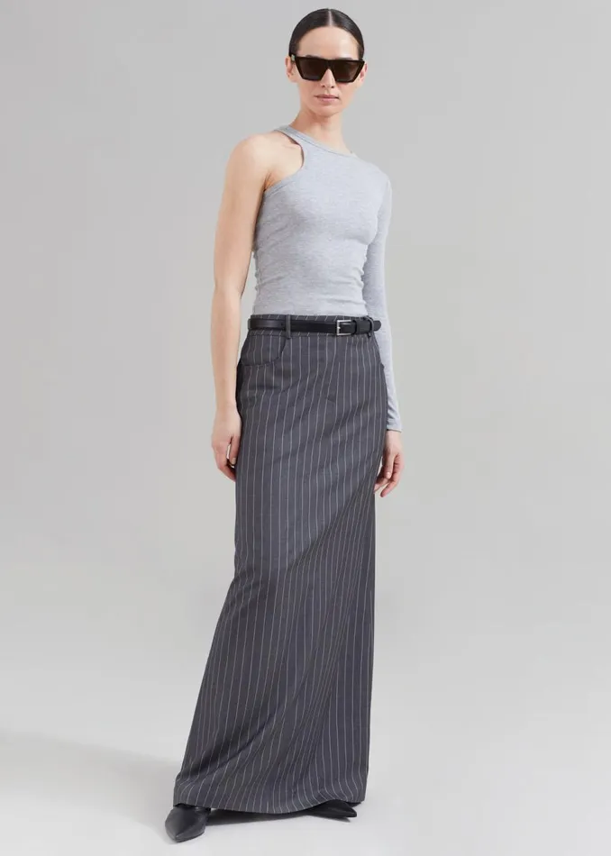 Women The Frankie Shop Bottoms Malvo Long Pencil Skirt Grey Pinstripe