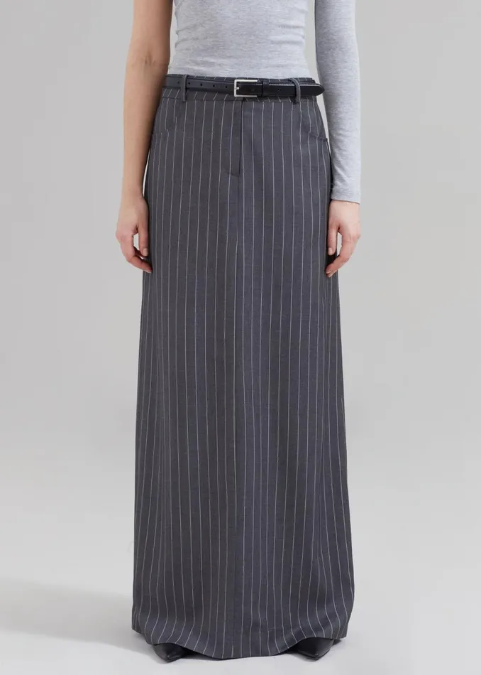 Women The Frankie Shop Bottoms Malvo Long Pencil Skirt Grey Pinstripe