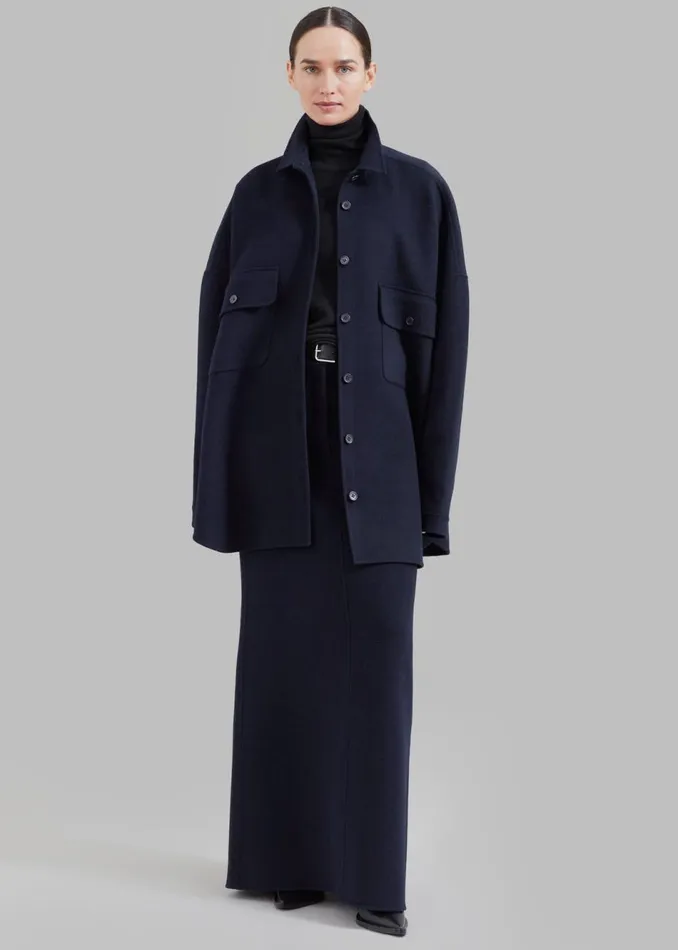 Women The Frankie Shop Bottoms Malvo Long Wool Pencil Skirt Navy