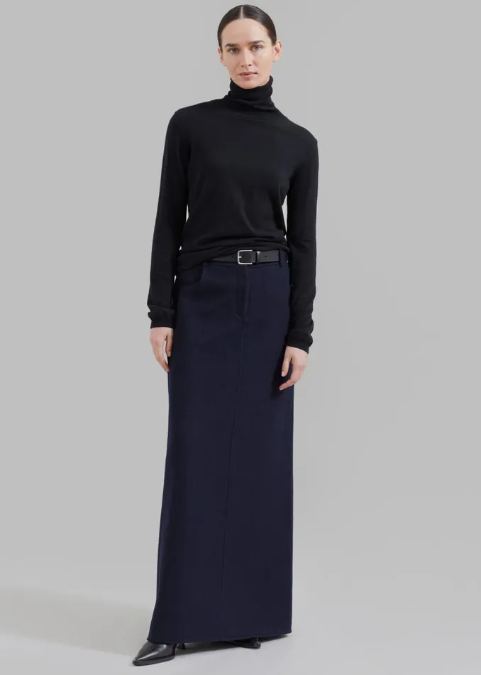 Women The Frankie Shop Bottoms Malvo Long Wool Pencil Skirt Navy