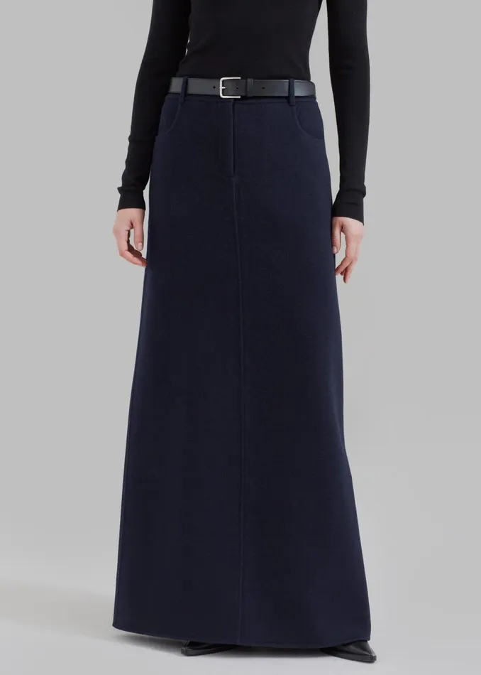 Women The Frankie Shop Bottoms Malvo Long Wool Pencil Skirt Navy