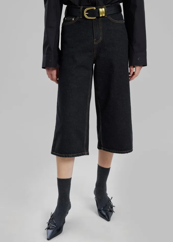 Women The Frankie Shop Bottoms Mari Denim Bermuda Shorts Black Wash