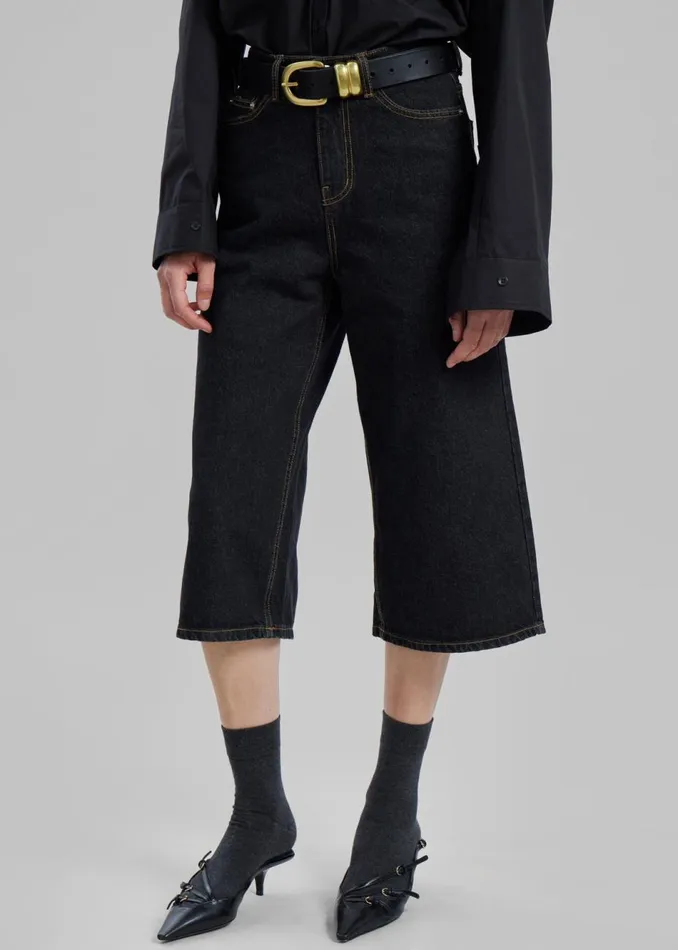 Women The Frankie Shop Bottoms Mari Denim Bermuda Shorts Black Wash