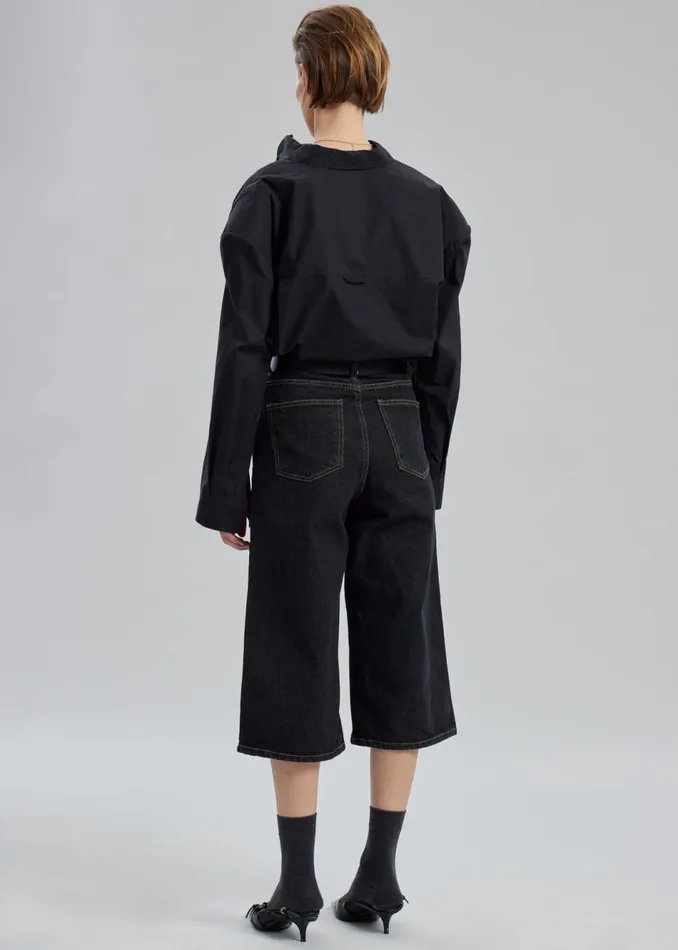 Women The Frankie Shop Bottoms Mari Denim Bermuda Shorts Black Wash