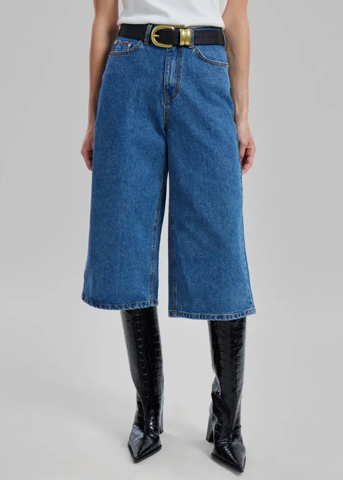 Women The Frankie Shop Bottoms Mari Denim Bermuda Shorts Worn Wash