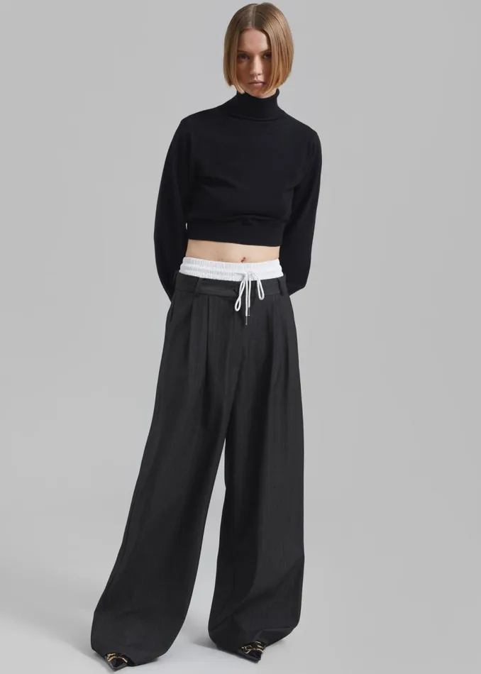 Women The Frankie Shop Bottoms Maroney Pleated Boxer Trousers Grey Pinstripe