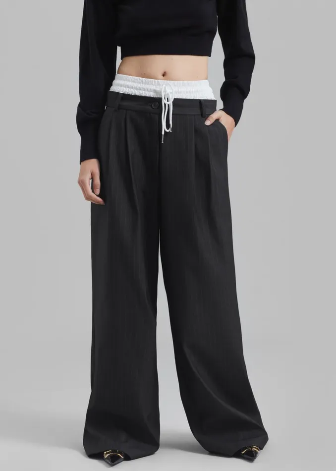 Women The Frankie Shop Bottoms Maroney Pleated Boxer Trousers Grey Pinstripe