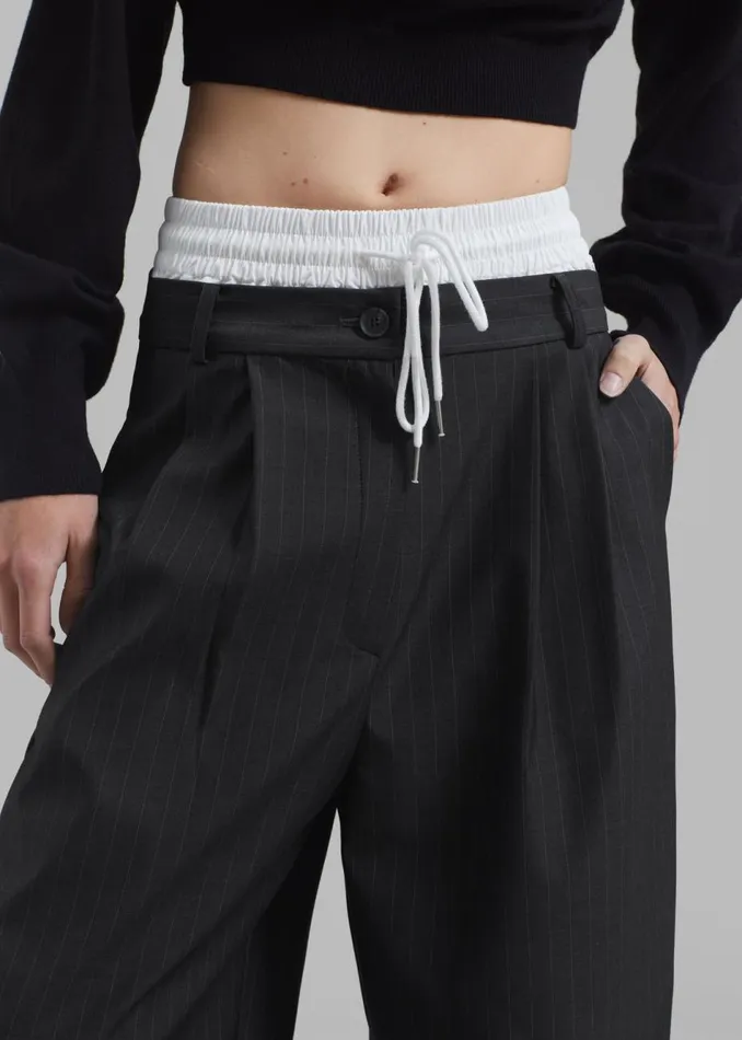 Women The Frankie Shop Bottoms Maroney Pleated Boxer Trousers Grey Pinstripe