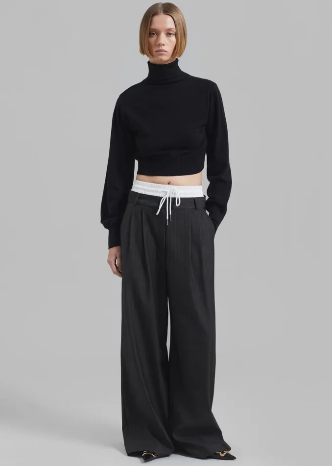 Women The Frankie Shop Bottoms Maroney Pleated Boxer Trousers Grey Pinstripe