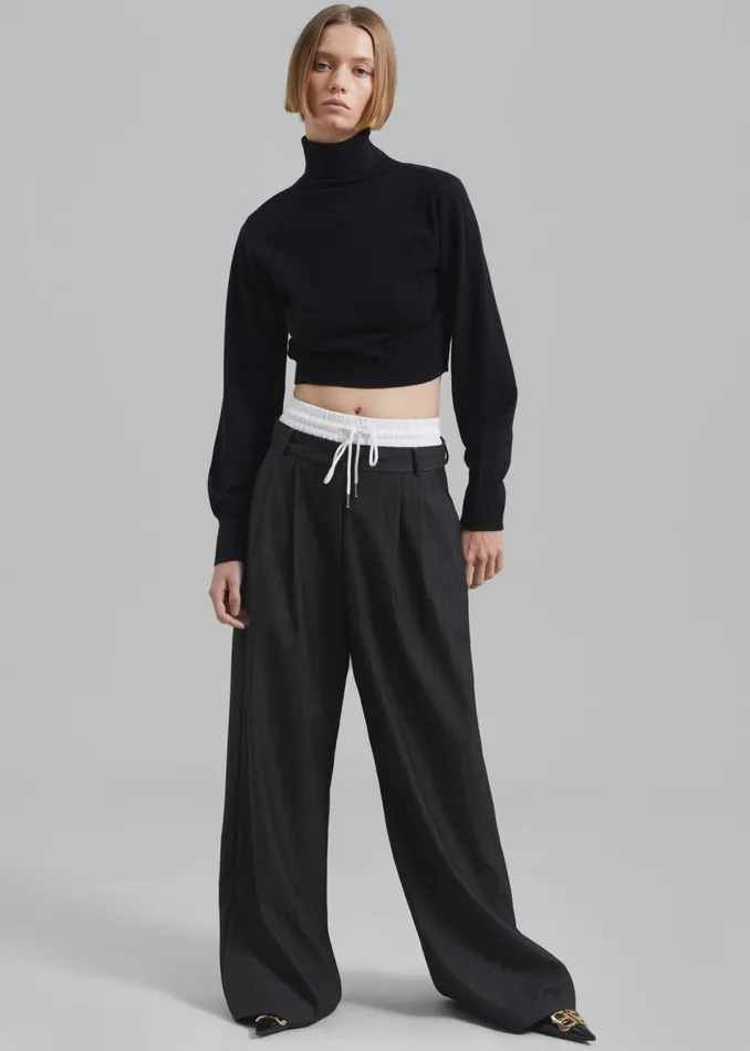 Women The Frankie Shop Bottoms Maroney Pleated Boxer Trousers Grey Pinstripe