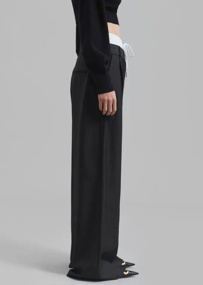 Women The Frankie Shop Bottoms Maroney Pleated Boxer Trousers Grey Pinstripe