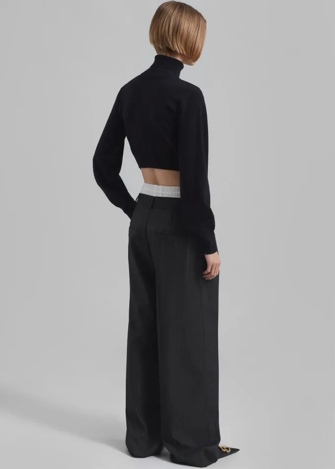 Women The Frankie Shop Bottoms Maroney Pleated Boxer Trousers Grey Pinstripe