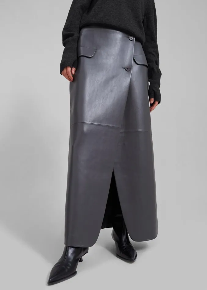 Women The Frankie Shop Bottoms Nan Long Faux Leather Cross Skirt Grey