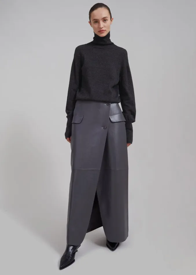 Women The Frankie Shop Bottoms Nan Long Faux Leather Cross Skirt Grey