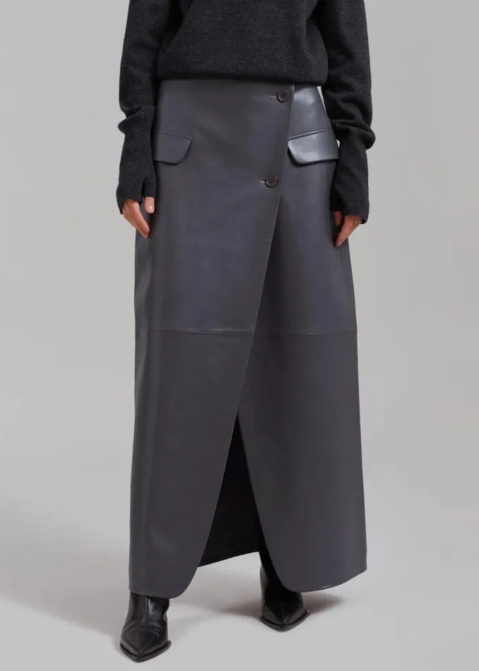 Women The Frankie Shop Bottoms Nan Long Faux Leather Cross Skirt Grey