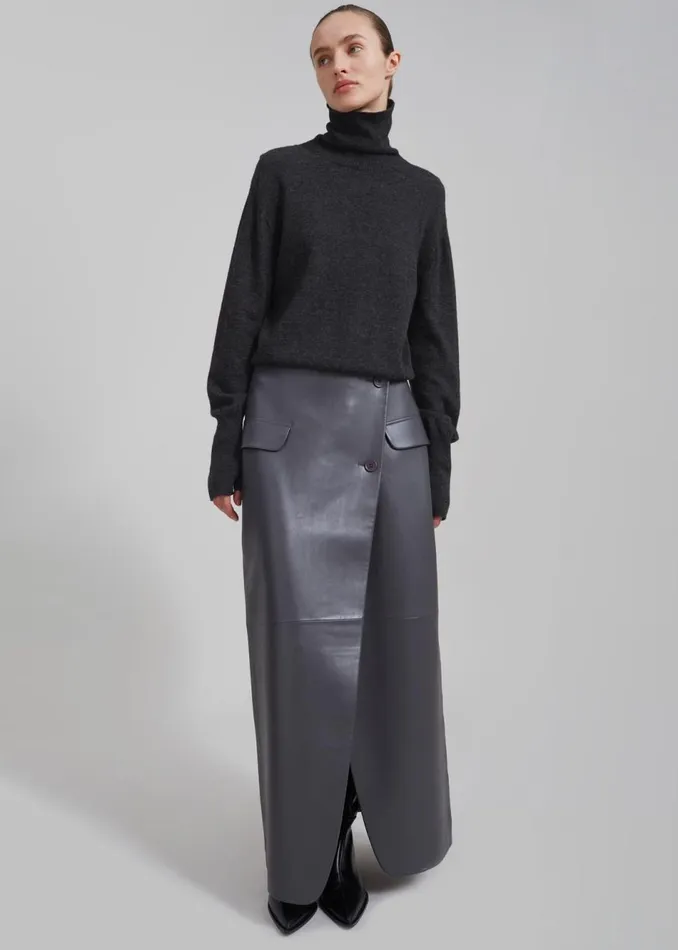 Women The Frankie Shop Bottoms Nan Long Faux Leather Cross Skirt Grey