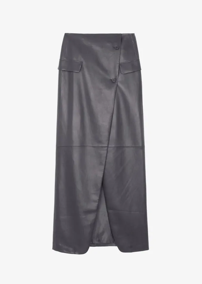 Women The Frankie Shop Bottoms Nan Long Faux Leather Cross Skirt Grey