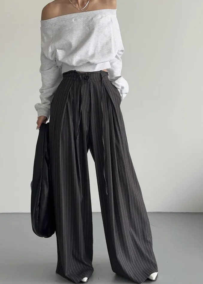 Women The Frankie Shop Bottoms Noor Wide Pants Grey Pinstripe