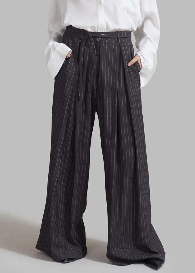 Women The Frankie Shop Bottoms Noor Wide Pants Grey Pinstripe