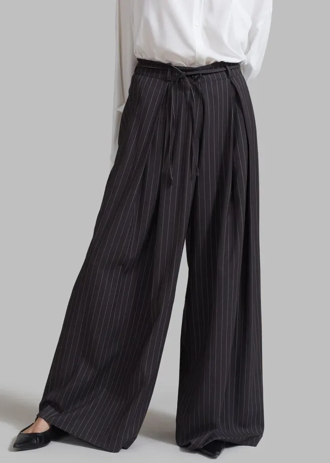 Women The Frankie Shop Bottoms Noor Wide Pants Grey Pinstripe
