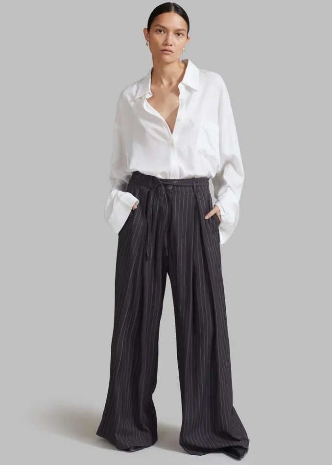 Women The Frankie Shop Bottoms Noor Wide Pants Grey Pinstripe