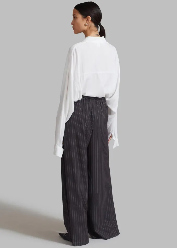 Women The Frankie Shop Bottoms Noor Wide Pants Grey Pinstripe