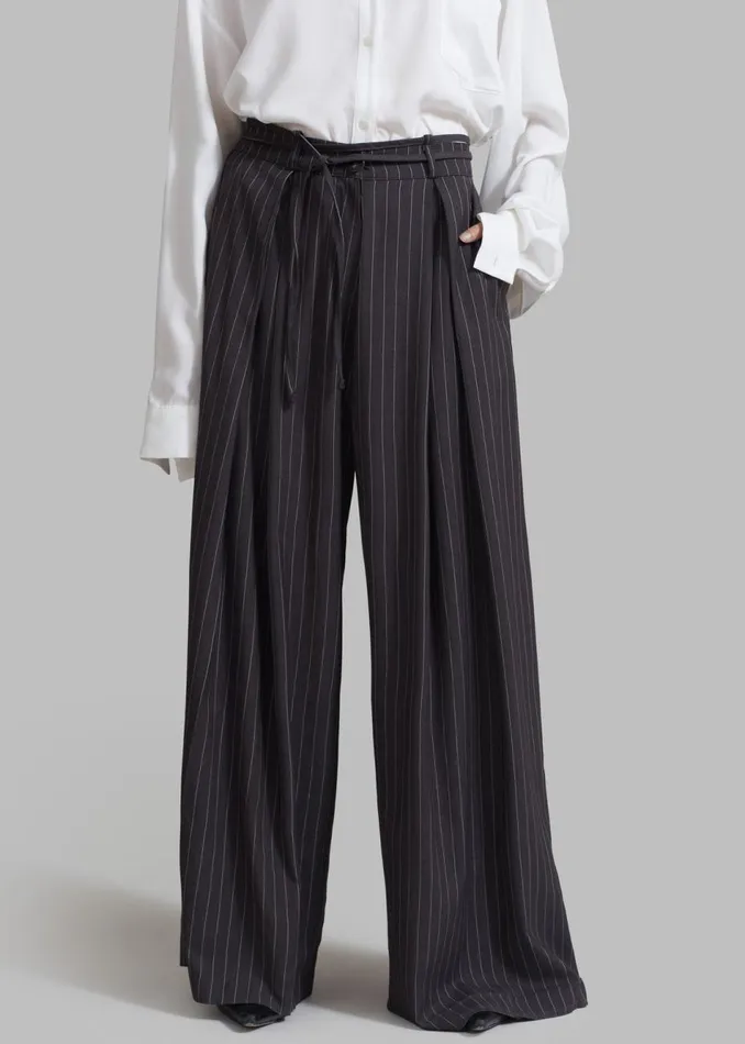 Women The Frankie Shop Bottoms Noor Wide Pants Grey Pinstripe