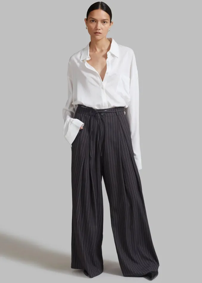 Women The Frankie Shop Bottoms Noor Wide Pants Grey Pinstripe