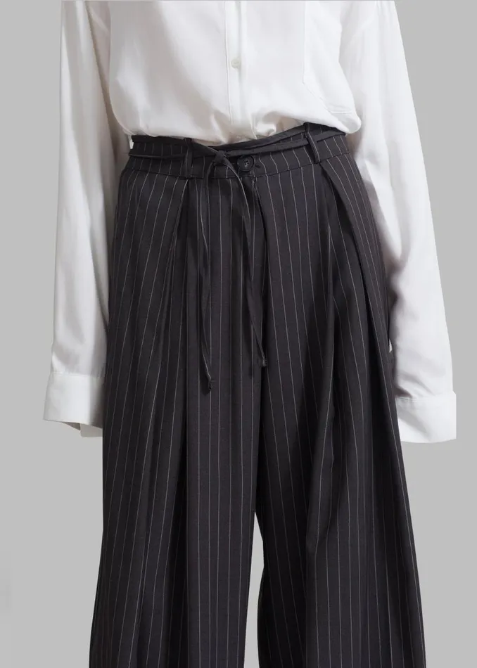 Women The Frankie Shop Bottoms Noor Wide Pants Grey Pinstripe