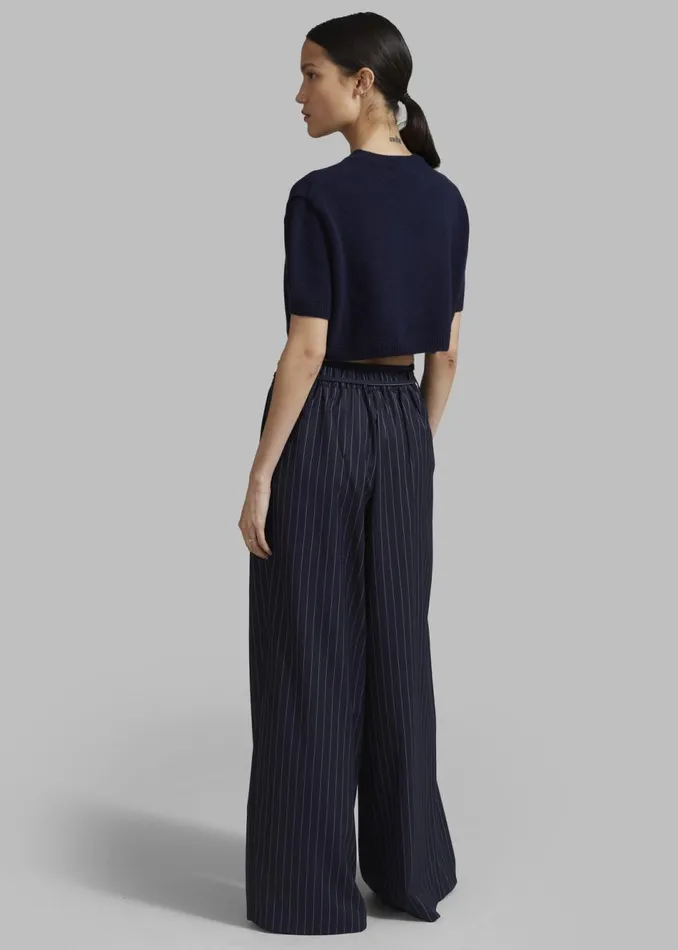 Women The Frankie Shop Bottoms Noor Wide Pants Navy Pinstripe