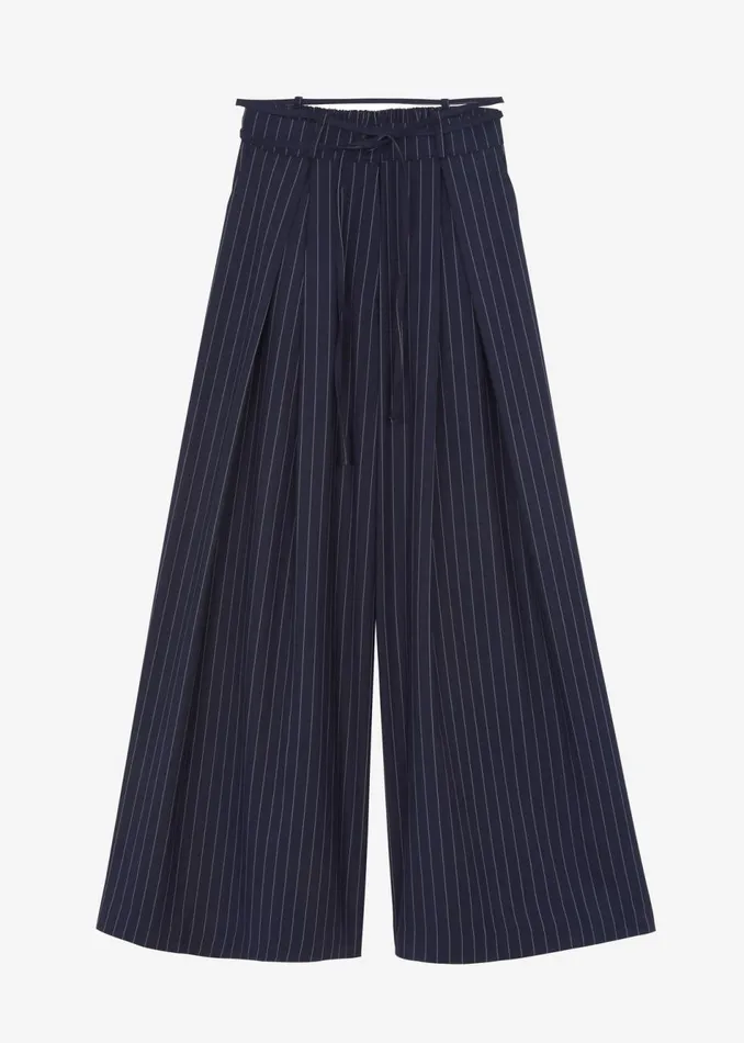 Women The Frankie Shop Bottoms Noor Wide Pants Navy Pinstripe