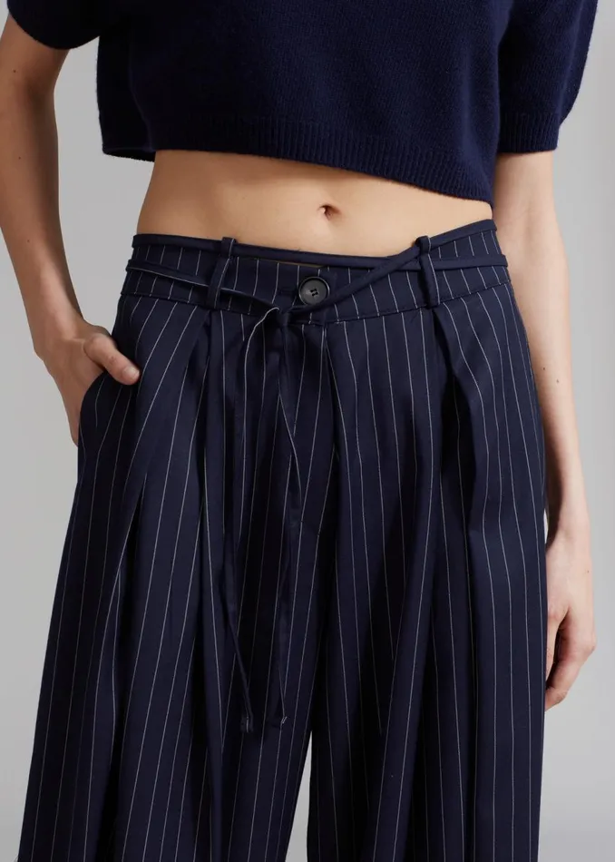 Women The Frankie Shop Bottoms Noor Wide Pants Navy Pinstripe