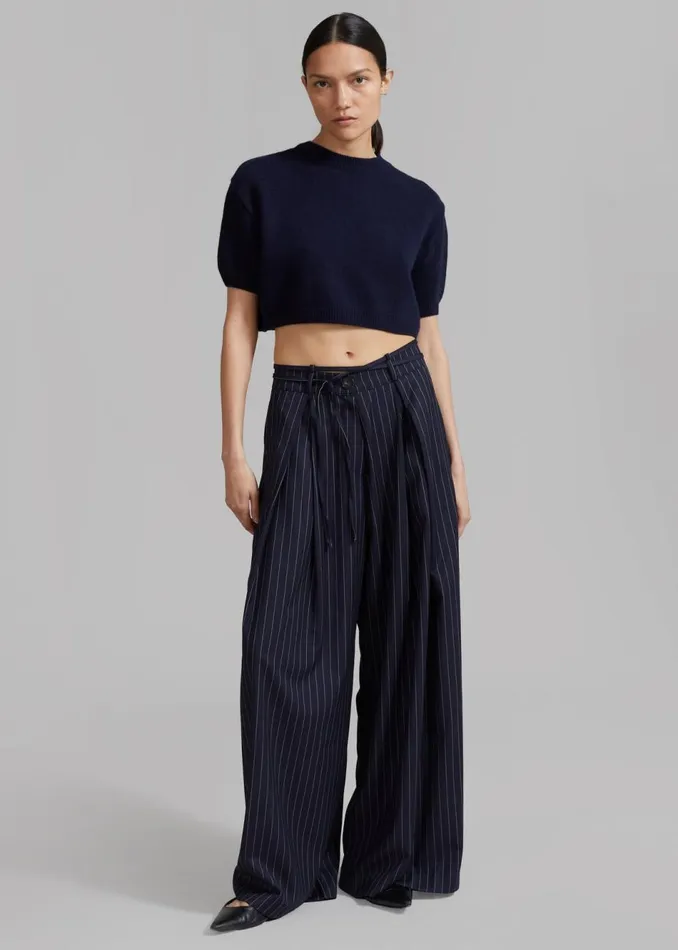 Women The Frankie Shop Bottoms Noor Wide Pants Navy Pinstripe