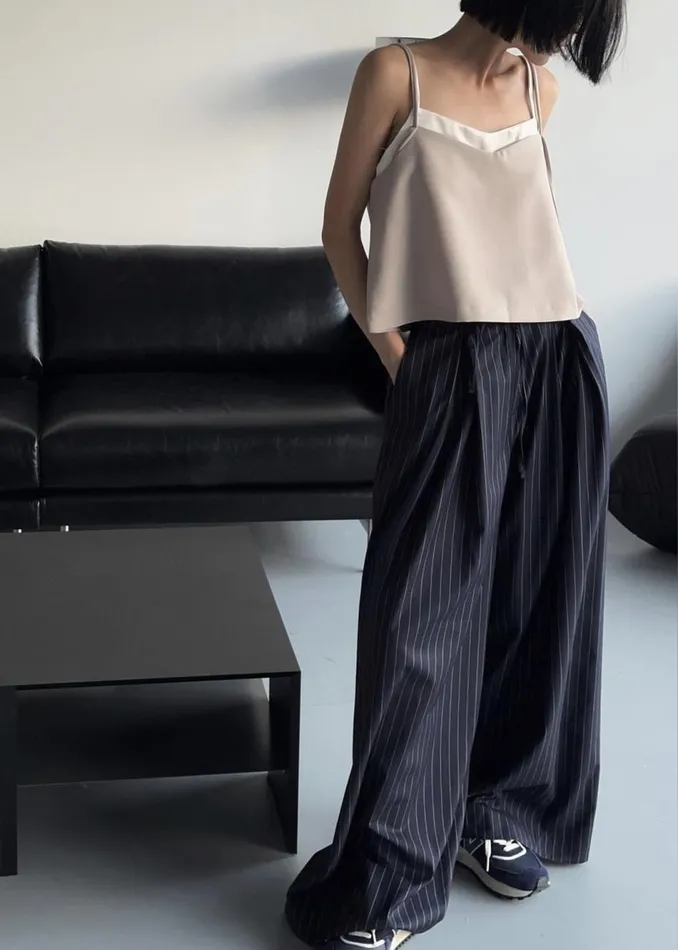 Women The Frankie Shop Bottoms Noor Wide Pants Navy Pinstripe