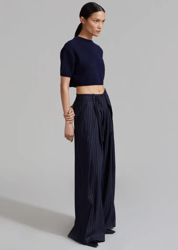 Women The Frankie Shop Bottoms Noor Wide Pants Navy Pinstripe
