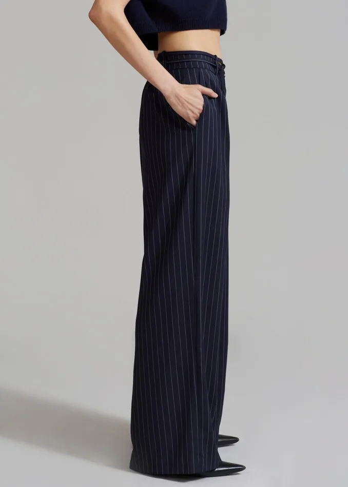Women The Frankie Shop Bottoms Noor Wide Pants Navy Pinstripe