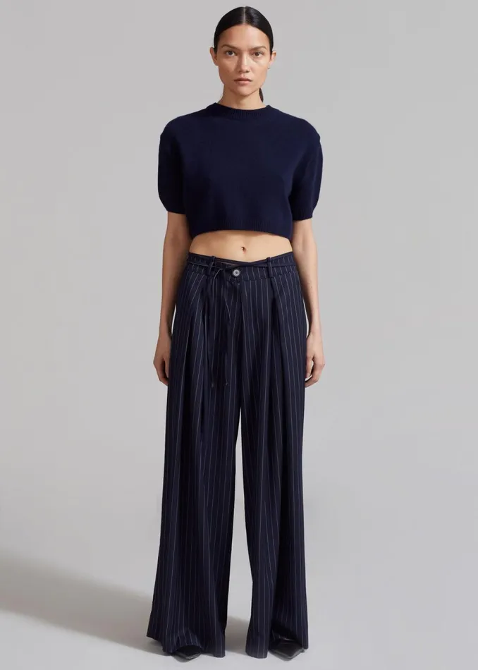 Women The Frankie Shop Bottoms Noor Wide Pants Navy Pinstripe