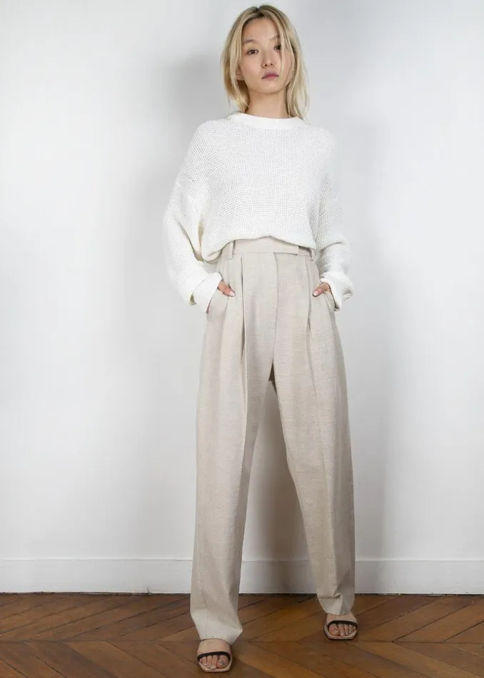 Women The Frankie Shop Bottoms Pace Pleated Linen Blend Pants Sand
