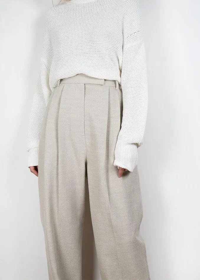 Women The Frankie Shop Bottoms Pace Pleated Linen Blend Pants Sand