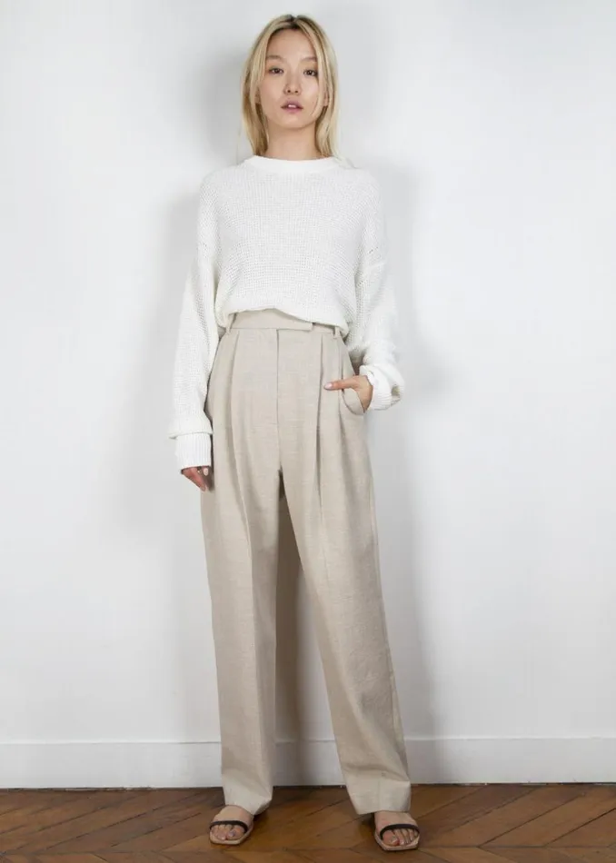 Women The Frankie Shop Bottoms Pace Pleated Linen Blend Pants Sand