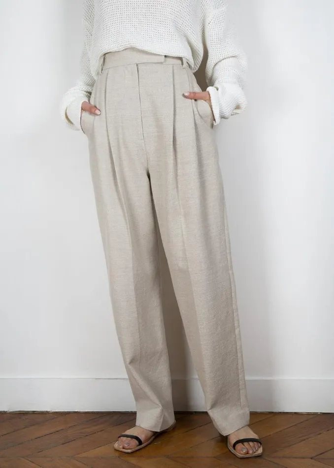 Women The Frankie Shop Bottoms Pace Pleated Linen Blend Pants Sand