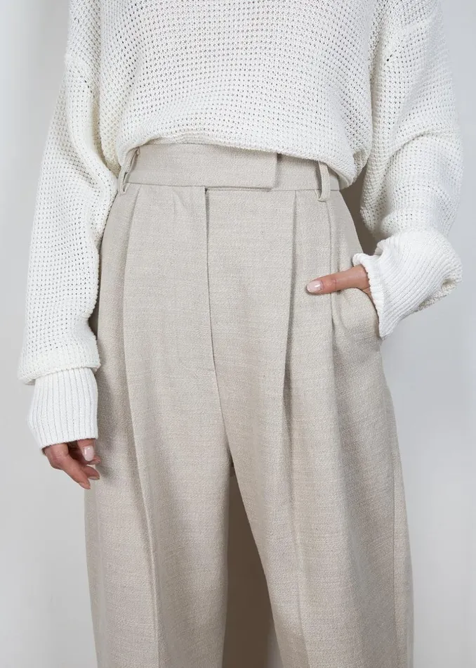 Women The Frankie Shop Bottoms Pace Pleated Linen Blend Pants Sand