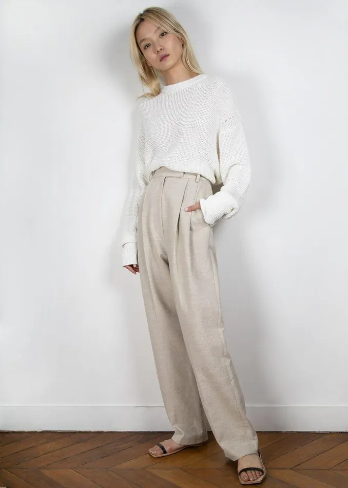 Women The Frankie Shop Bottoms Pace Pleated Linen Blend Pants Sand