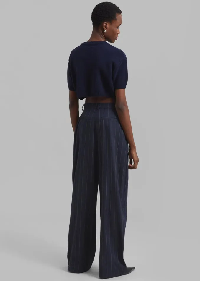 Women The Frankie Shop Bottoms Piper Pleated Trousers Navybeige Pinstripe