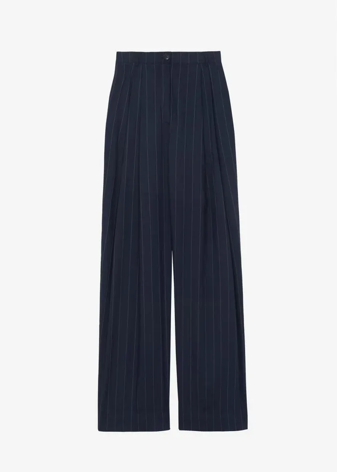 Women The Frankie Shop Bottoms Piper Pleated Trousers Navybeige Pinstripe