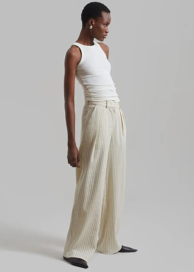 Women The Frankie Shop Bottoms Ripley Pleated Twill Trousers Light Beigeblack Pinstripe