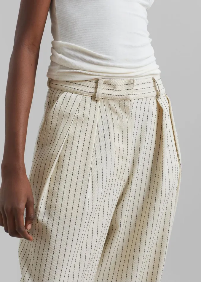 Women The Frankie Shop Bottoms Ripley Pleated Twill Trousers Light Beigeblack Pinstripe